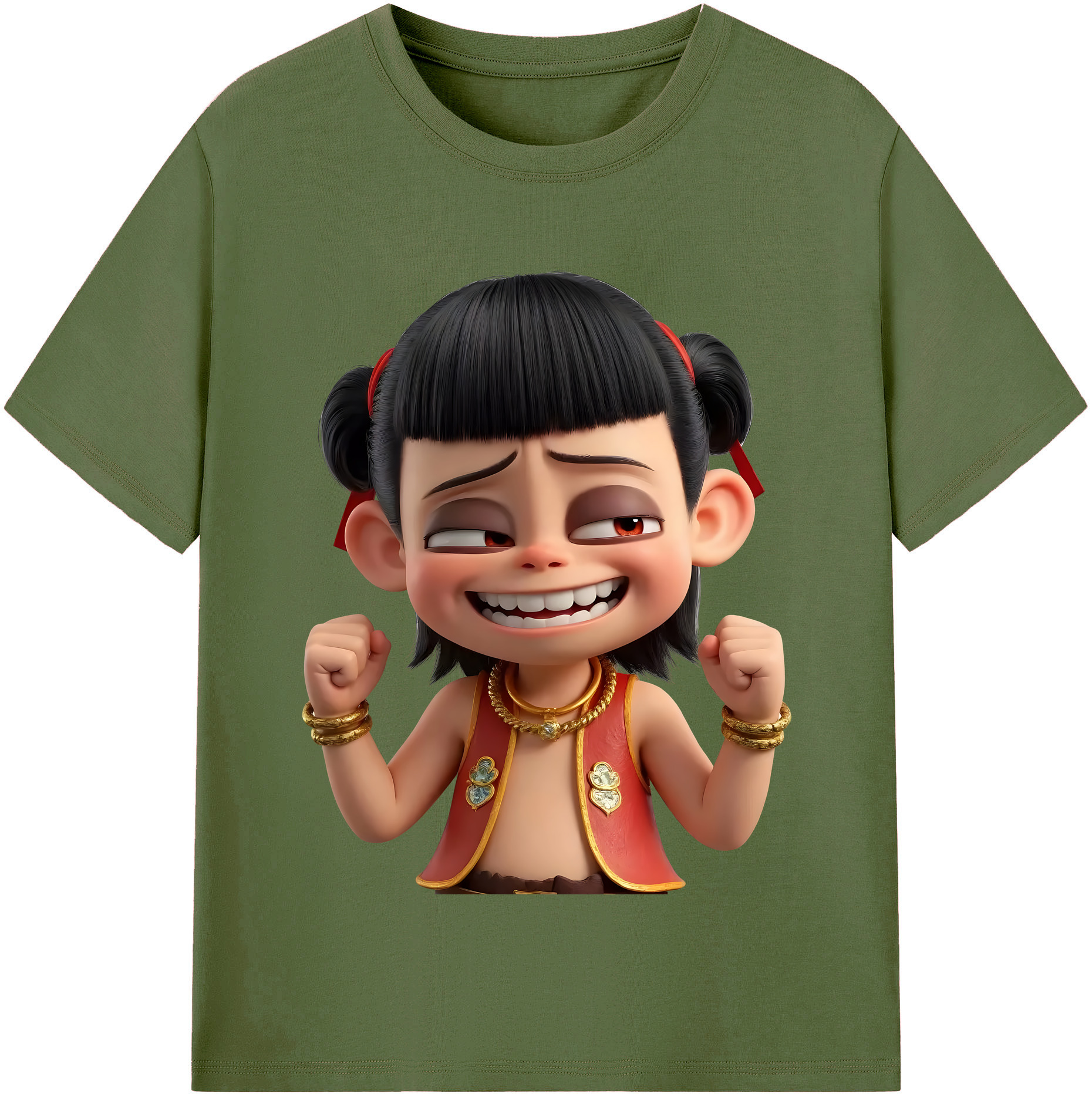 （画像用） Ne Zha 2 ナタ 魔童の大暴れ 綿100％半袖Tシャツ（フロントプリント）